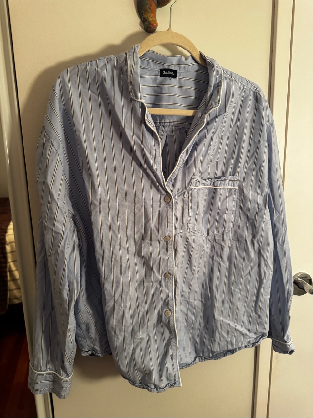 GapBody Blue Striped Poplin Pajama Top Piped Trim Size XL - Picture 3 of 5